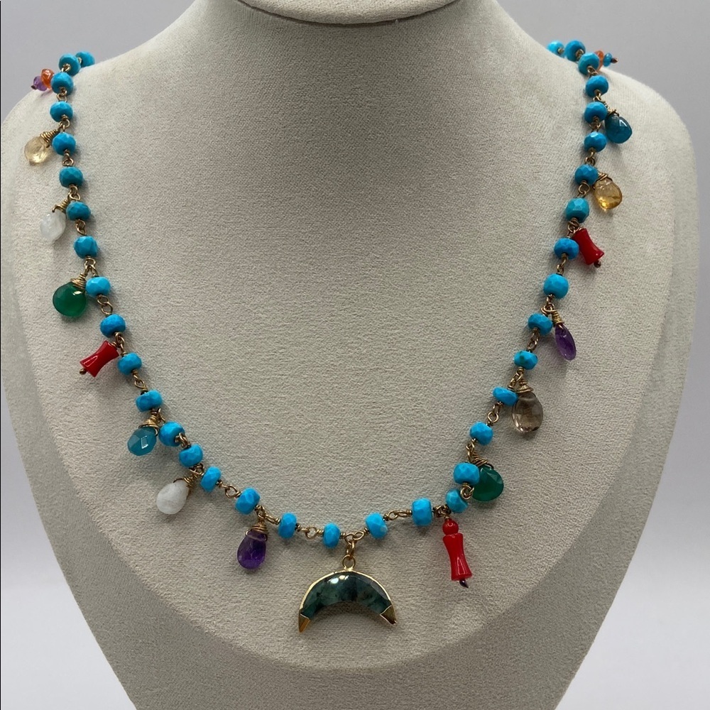Rarities Sterling Silver Gold Plated Multi Gemstone Charm Necklace Howlite New